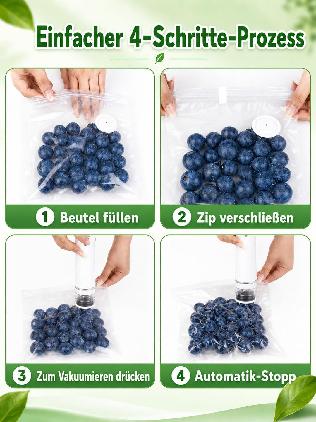 Vakuumiergerät für Lebensmittel, USB-aufladbarer Vakuumierer mit Flüssigkeitsbehälter, inkl. 30 wied