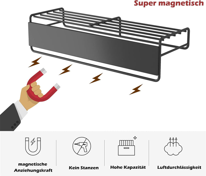 COVAODQ Kühlschrank Magnet Gewürzregal,4er-Pack magnetischer Gewürzregal-Organizer mit 10Haken,platz