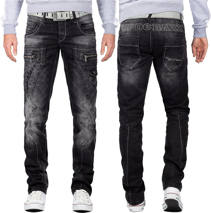 Cipo &amp; Baxx Herren Jeans in Regular &amp; Slim Fit im Biker- und Used-Look | Verschiedene Designs mit St