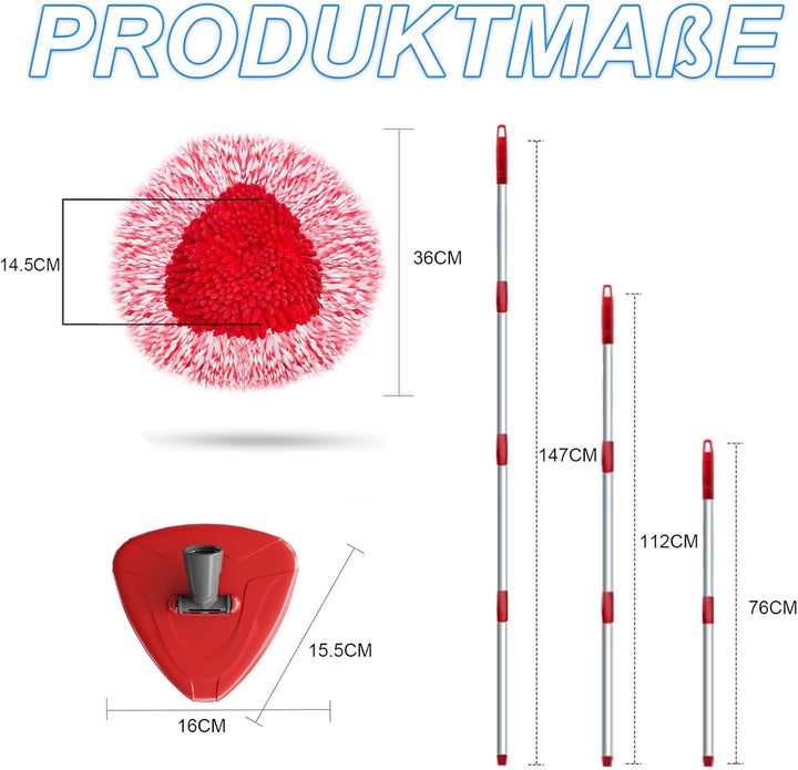 2 Stück Spin Wischmopp Ersatzbezug für Vileda Turbo Mop,3 in 1 Wischmop Wischer Ersatzköpfe mit 76-1