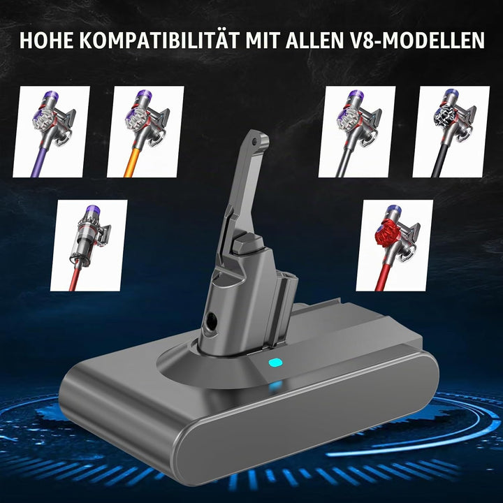 21,6 V, 8000 mAh Ersatzakku für Dyson V8 SV10 Lithium-Ionen-Akku, 8,0 Ah, hohe Kapazität, kompatibel