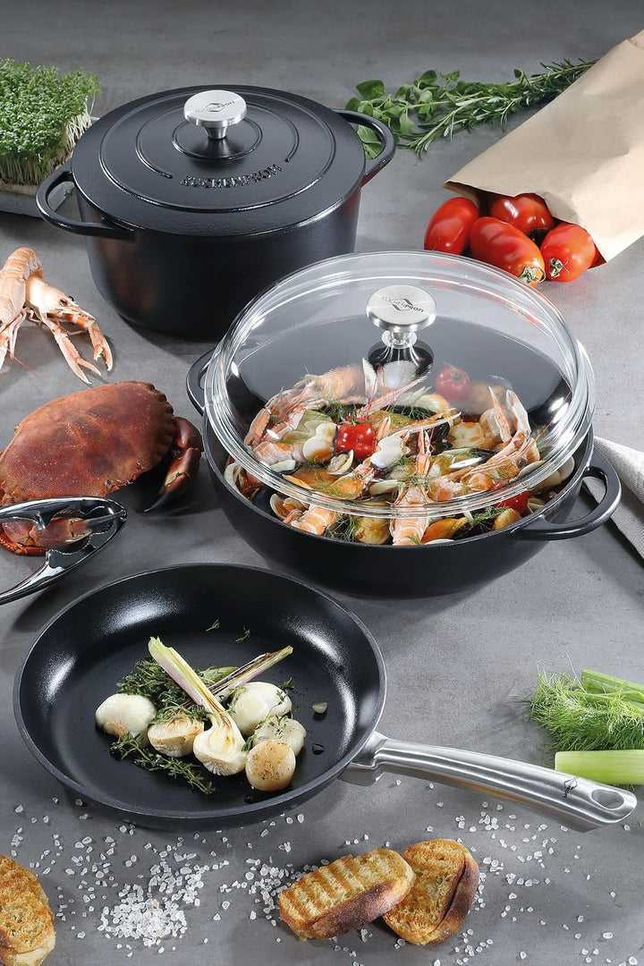 Küchenprofi Gusseisen Bräter mit Deckel, schwarz, 40cm, Schmortopf, Auflaufform, Dutch Oven, Brotbac