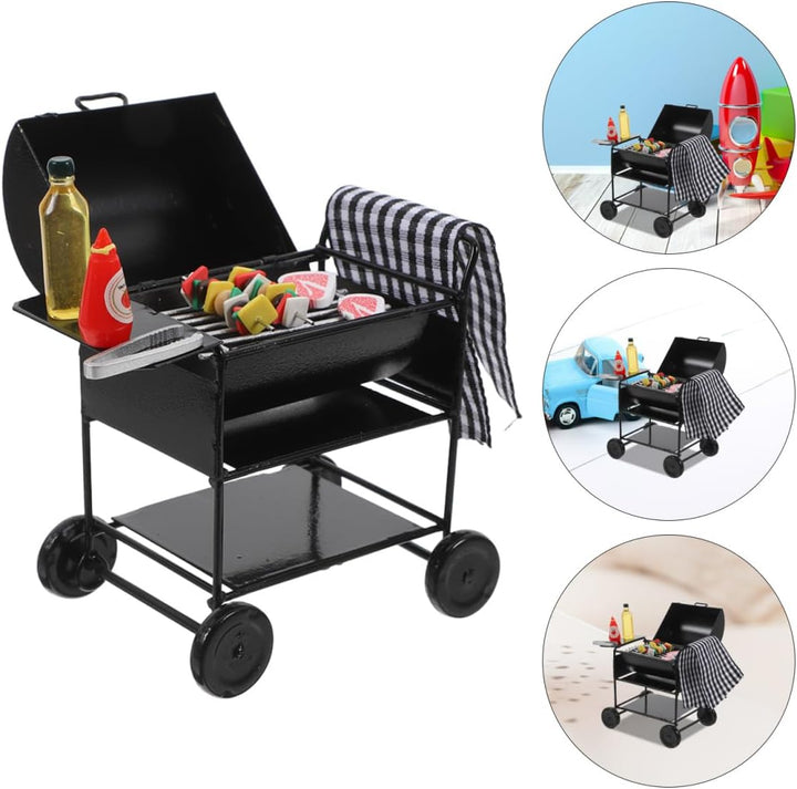DOITOOL 1 Set Puppenhaus Miniatur Grill BBQ, Schwarzes Legierungs-Miniaturgrill-Modell, Puppenhaus Z