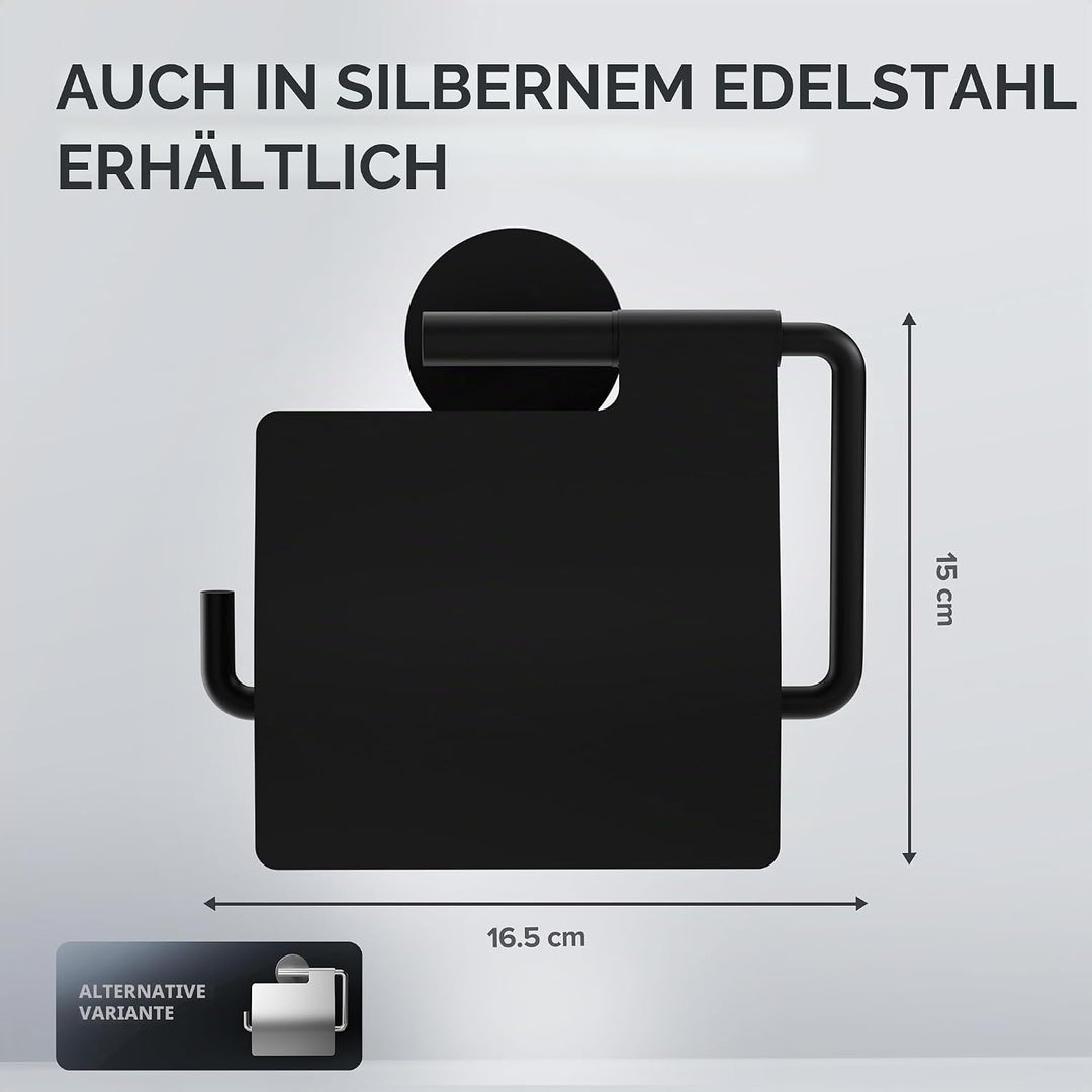 Toilettenpapierhalter Heroya zum Bohren schwarz | Klorollenhalter selbstklebend in Edelstahl | Kloro