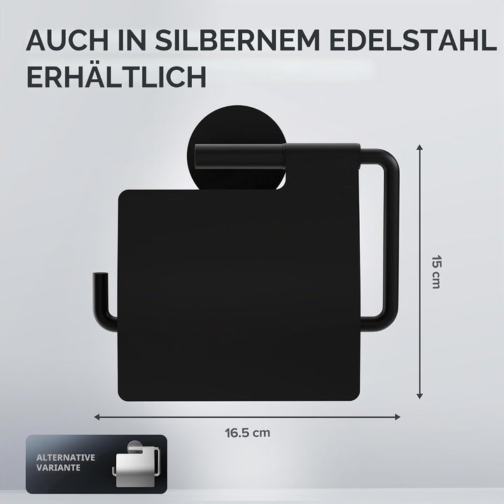 Toilettenpapierhalter Heroya zum Bohren schwarz | Klorollenhalter selbstklebend in Edelstahl | Kloro