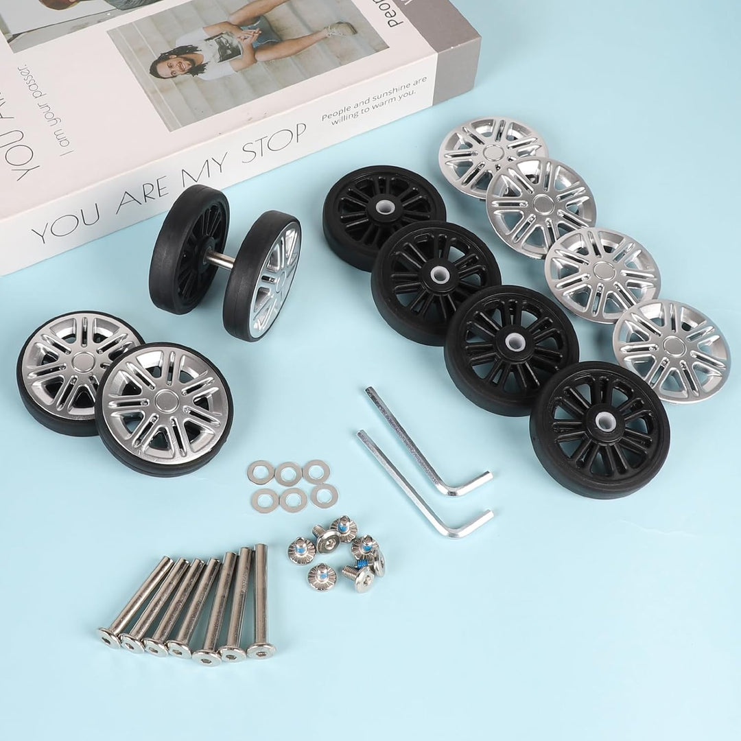EXLECO 8 pcs Koffer Ersatzrollen 60mm x 12mm, Kofferrollen Ersatzrollen für Gepäck mit Doppelrollen,
