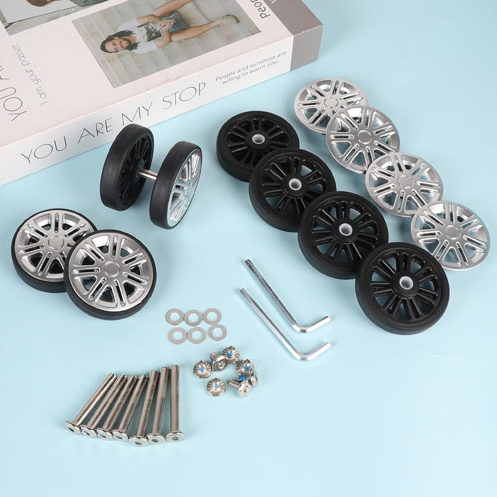 EXLECO 8 pcs Koffer Ersatzrollen 60mm x 12mm, Kofferrollen Ersatzrollen für Gepäck mit Doppelrollen,