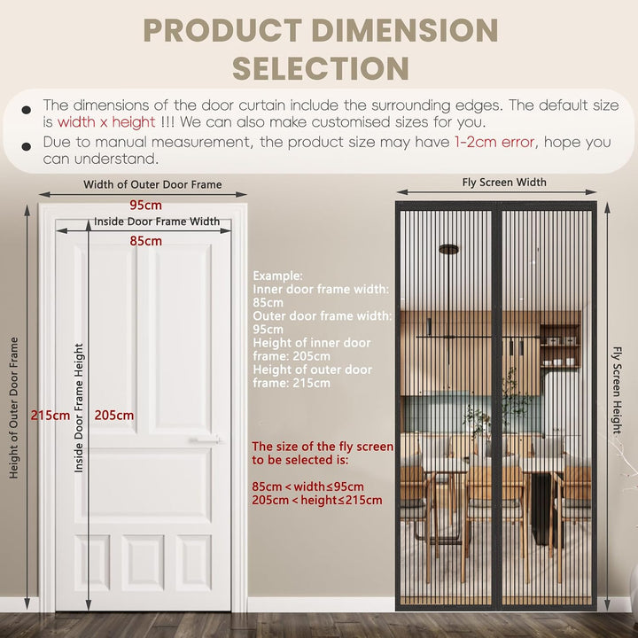 MAGICDOOR Magnet Fliegengitter Balkontür 80x185cm-Schwarz für Polyester