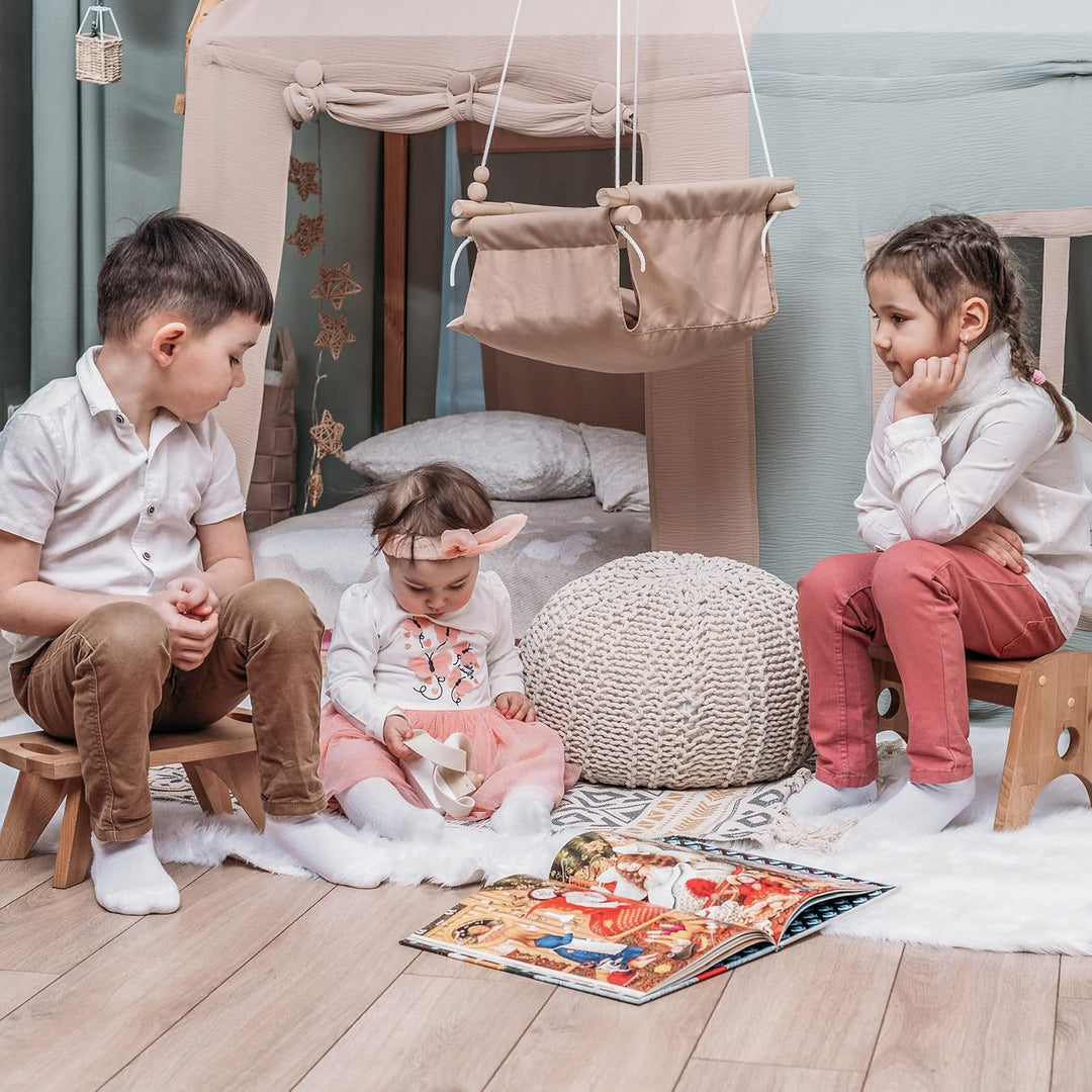 Schemel für Kinder aus Holz, Kleiner Kinderschemel, Holzhocker aus Massivholz, Sitzhöhe 20cm ohne Gr