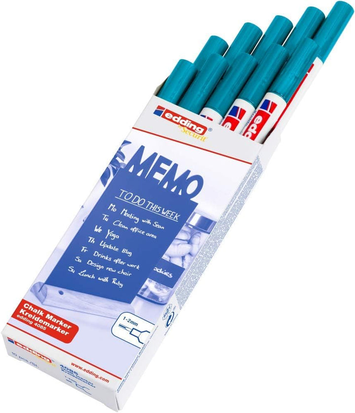edding 4085 Kreidemarker - blau-metallic - 10 Kreidestifte - Rundspitze 1-2 mm - dünner Kreidestift