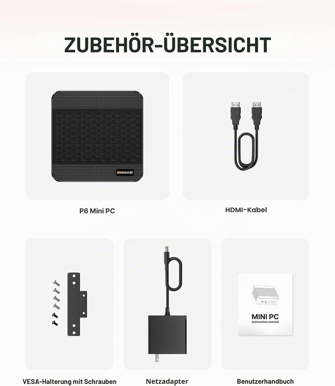 BOSGAME P6 Mini PC Windows 11 Pro für Home Office & Gaming, AMD Ryzen 9 6900HX (bis 4,9GHz), 24GB LP