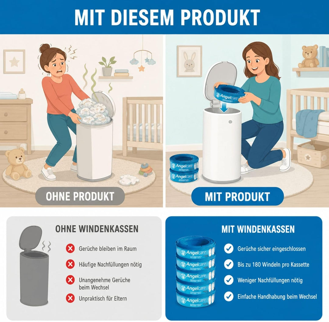 Angelcare 8er-Pack Original Nachfüllkassetten für Angelcare Windeleimer Comfort