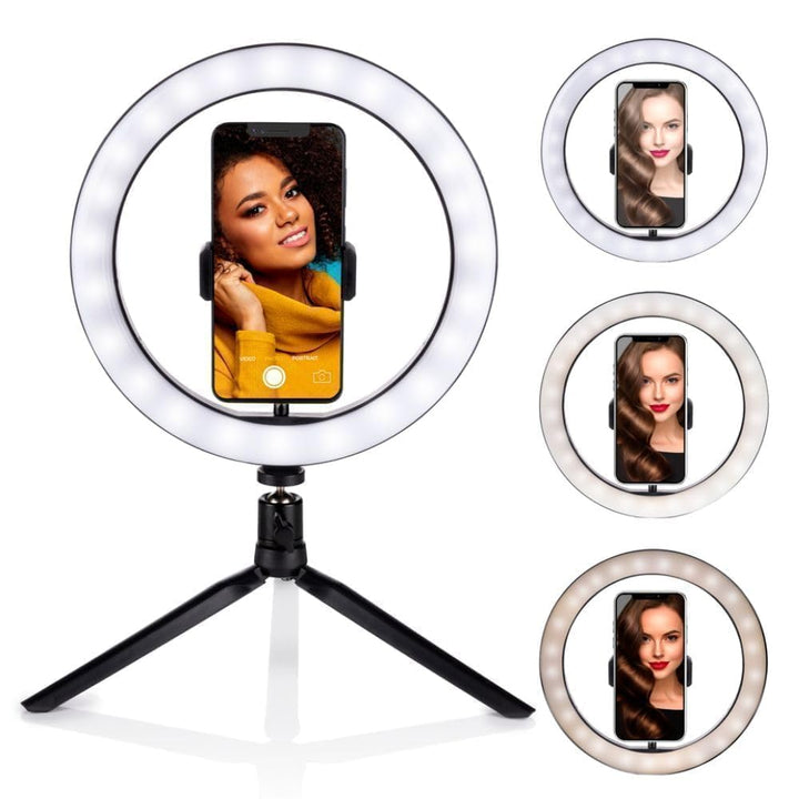 Grundig Ringlicht auf Stativ - Selfie Ringlicht - ⌀ 25 cm - 3 Lichtfarben - 11 Helligkeitsstufen - F