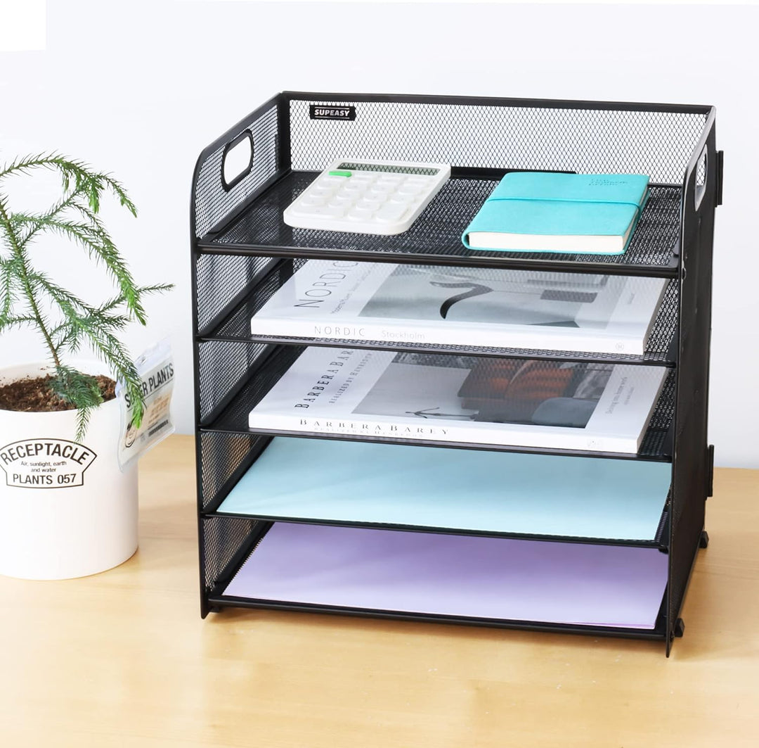 Supeasy Papier-Organizer, Briefablage mit Griff, Netzstoff, schwarzer Papiersortierer, Schreibtisch-