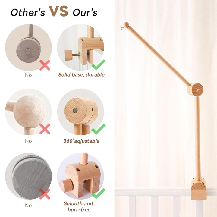 Promise Babe Baby Mobile Halterung Holz Babybett,Wickeltisch 360 Grad Drehbar Höhe Einstellbar Baby