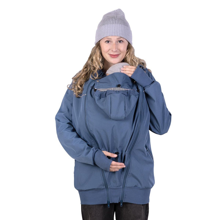 Viva la Mama 3in1 Softshell Tragejacke Baby Umstandsjacke Allwetter I JACKY L schieferblau, L schief