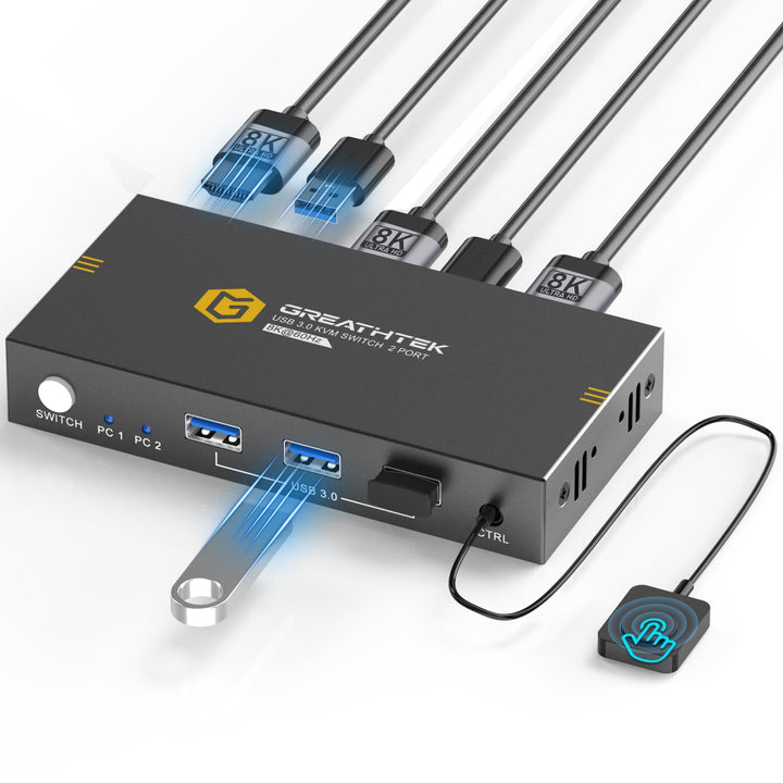 8K@60Hz HDMI KVM Switch 2 PC 1 Monitore, USB 3.0 KVM Switches für 2 Computer teilen sich 1 Monitor,
