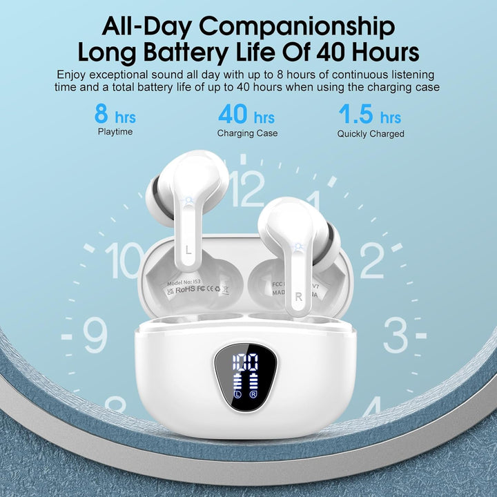Bluetooth Kopfhörer, Kopfhörer Kabellos Bluetooth 5.4 In Ear, 4 ENC Noise Cancelling Mic Ohrhörer, H