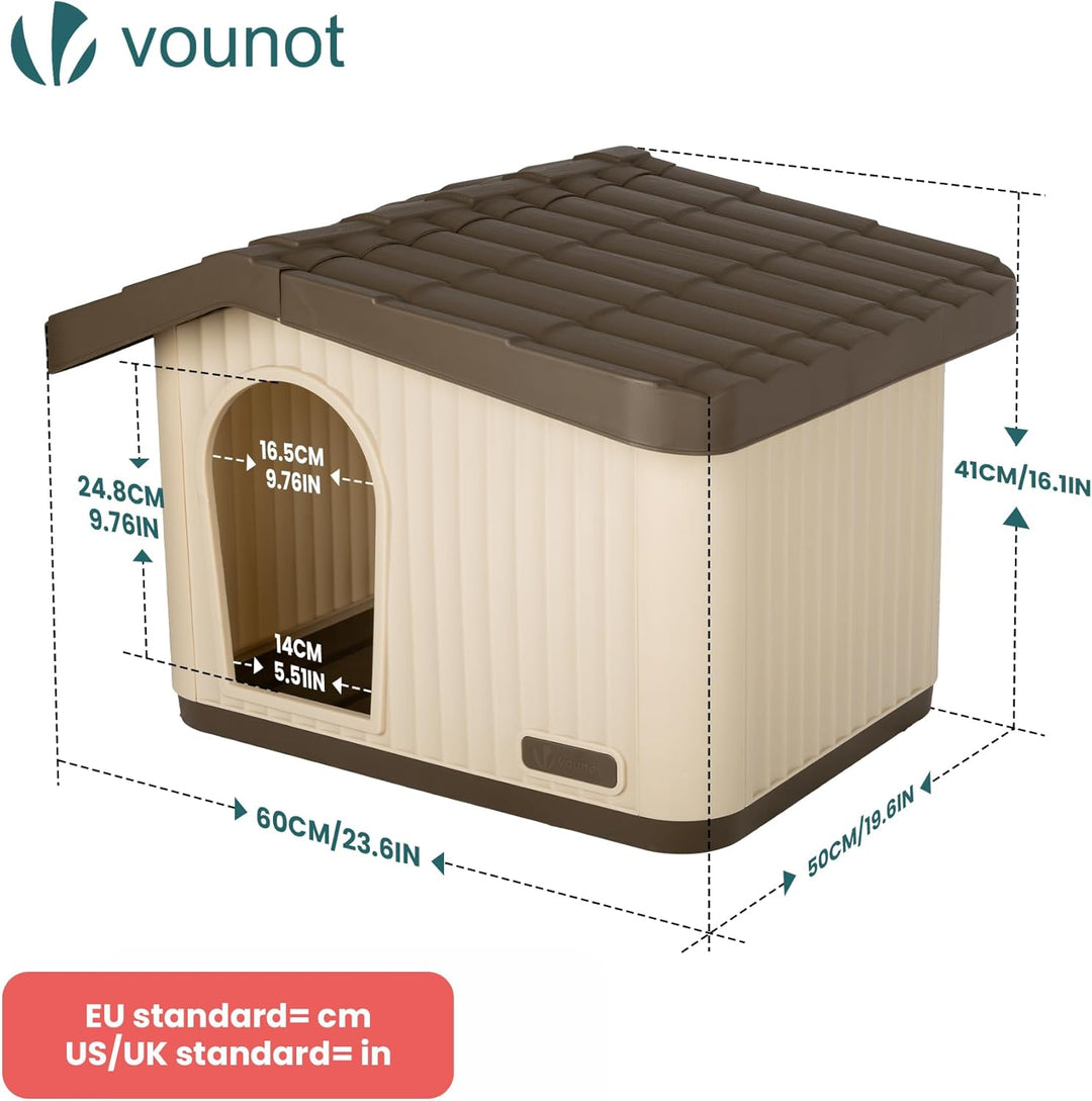 VOUNOT® Katzenhaus &amp; Hundehütte Indoor Outdoor, Winterfest und Wetterfest, schräges Dach, mit Belüft