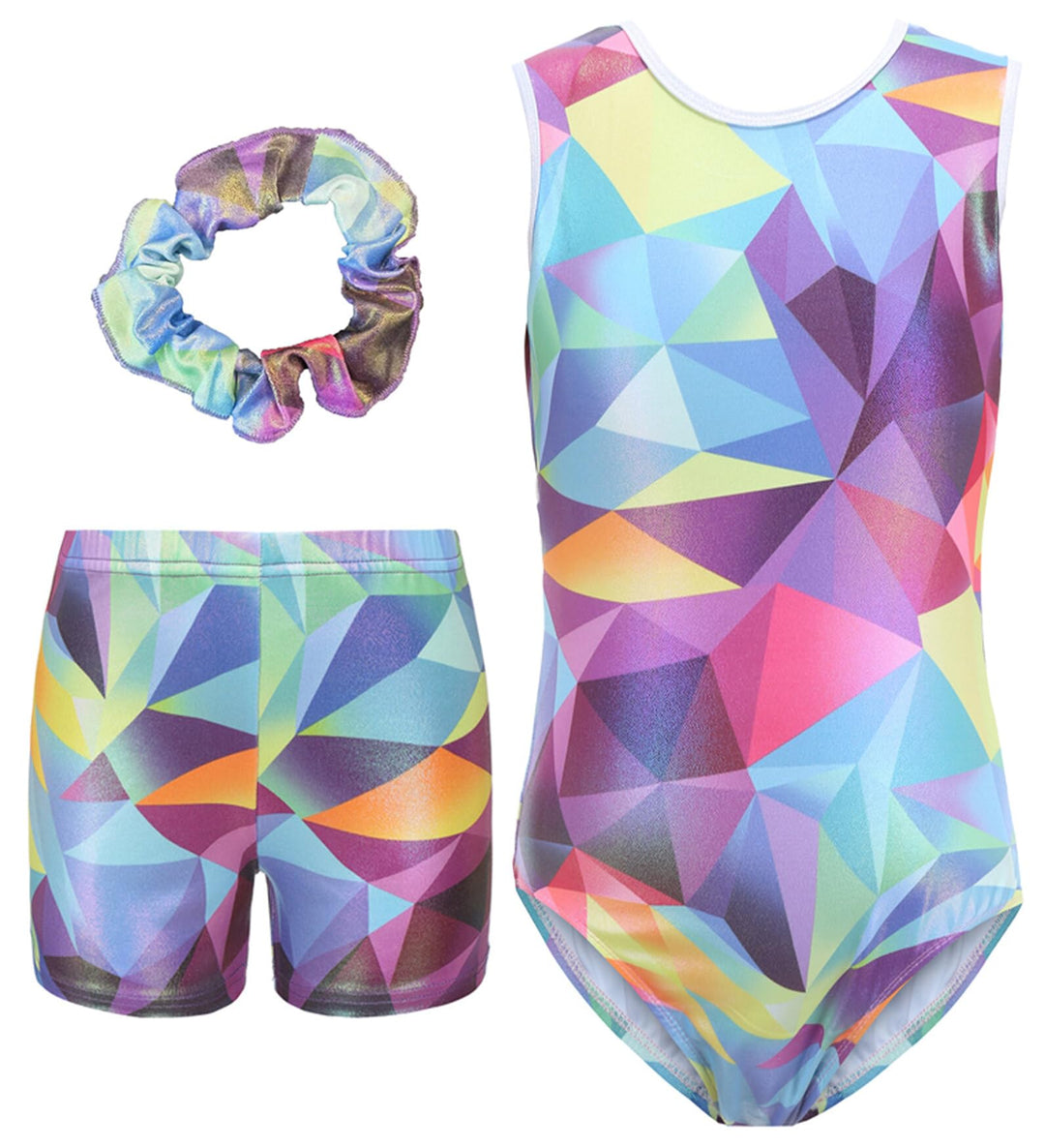 SEAUR Mädchen Turnanzug Turnshorts Haarband Set Kinder Turnen Trikot Shorts Gymnastik Ärmellos/Langa