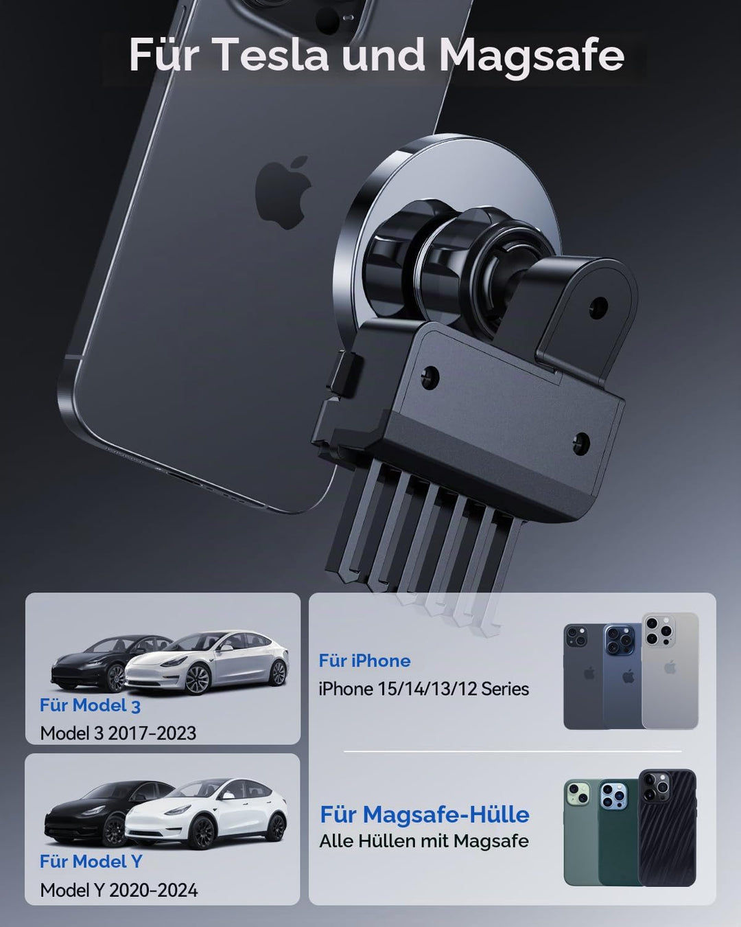 Handyhalterung für Tesla Model Y 2020-2024 und Model 3 2017-2023, MagSafe Handyhalter Auto Magnet fü
