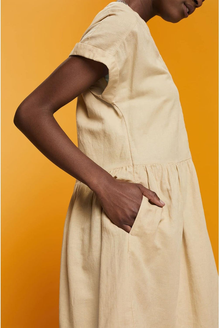 ESPRIT Knielanges Kleid, Baumwolle-Leinen-Mix 42 Sand, 42 Sand
