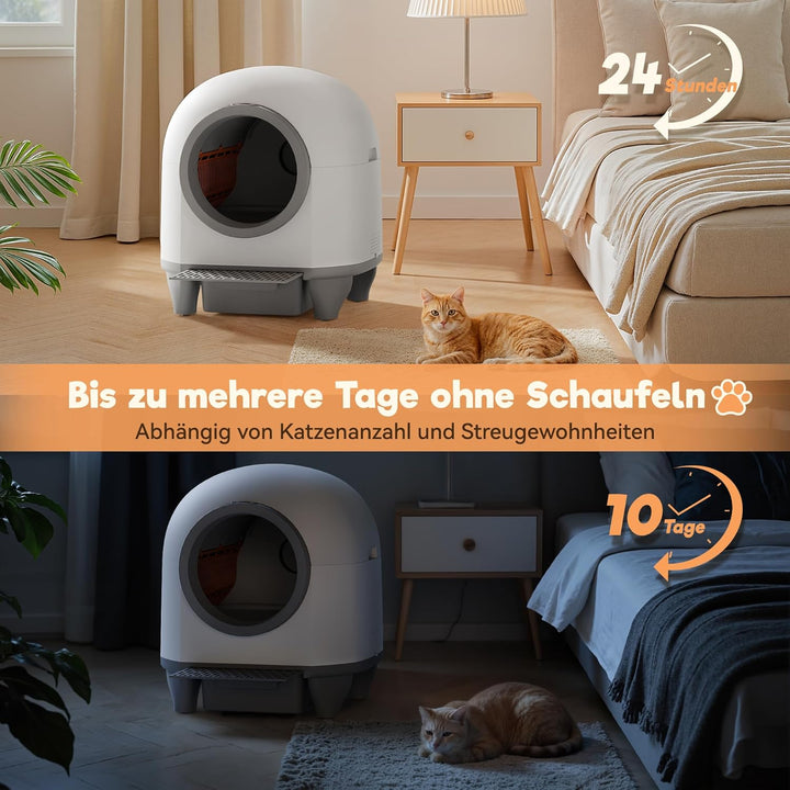 JUMMICO Selbstreinigende Katzentoilette, 90 Liter,XXL katzenklo selbstreinigend, APP-gesteuert, Deso