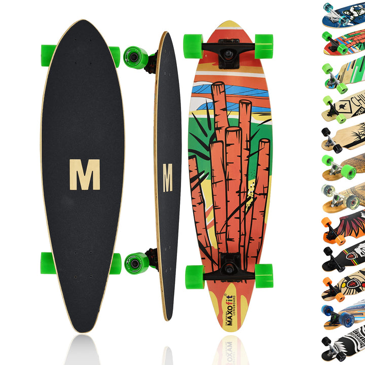 MAXOfit Longboard in verschiedenen Designs mit hochwertigen Ahorn/Bambus Decks für Anfänger und Fort