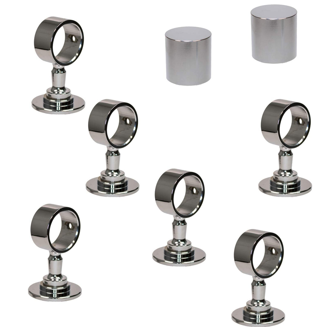 2 Endkappen und 6 Seilträger "verchromt" für 30mm Handlaufseil 2 Endkappen & 6 Seilträger, 2 Endkapp