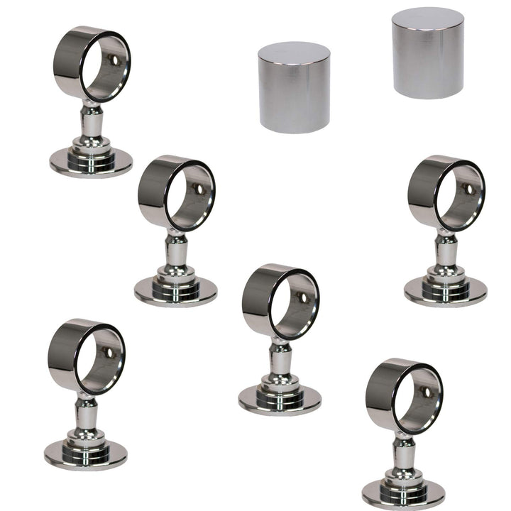 2 Endkappen und 6 Seilträger "verchromt" für 30mm Handlaufseil 2 Endkappen & 6 Seilträger, 2 Endkapp