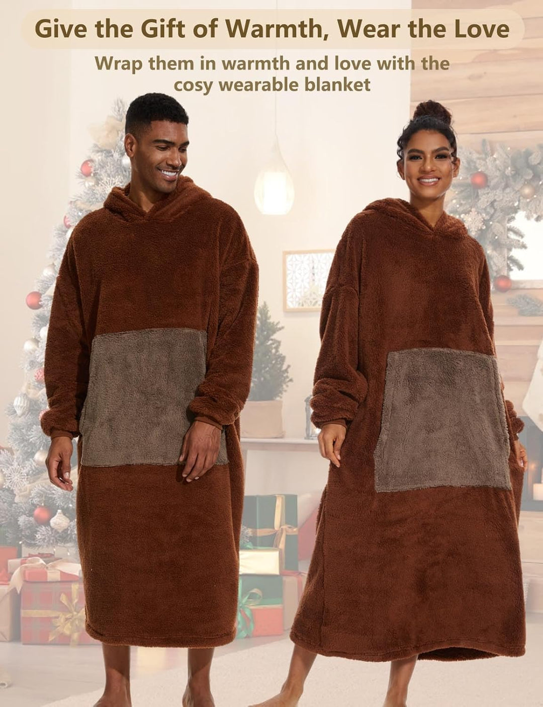 Hooded Blanket Sweatshirt Oversized Pullover Damen Riesige Fronttasche Plüsch Tragbare Decke mit Ärm