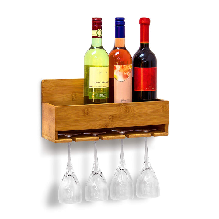 Relaxdays Weinregal mit Glashalter H x B x T: ca. 17 x 37 x 11,5 cm Flaschenregal aus Bambus mit Pla