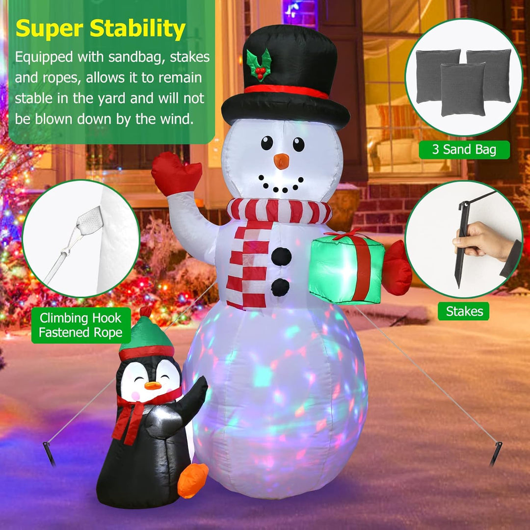 Quntis 2,4m Aufblasbare Weihnachtsdeko Schneemann mit 3 bunten drehbaren LEDs und Gebläse, IP44 LED