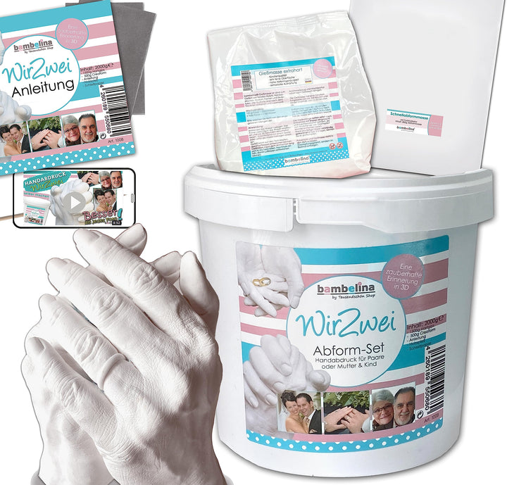 Bambelina Handabdruck Set für Paare oder Geschwister, Deutsches Produkt, 3D Gipsabdruckset mit hochw