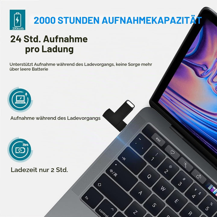 128GB USB Diktiergerät Digital, 3072kbps Aufnahmegerät Voice Recorder mit Spracherkennung und One-To