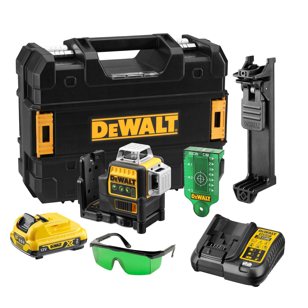 Dewalt Linienlaser (selbstnivellierender 3x360°,10,8V, 2Ah, manueller Modus ab 4° (Blinkmodus), Arbe