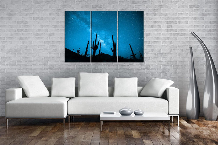 atemberaubender Sternenhimmel in der Wüste Effekt: Zeichnung Format: 3-teilig 120x80, Motiv fertig g