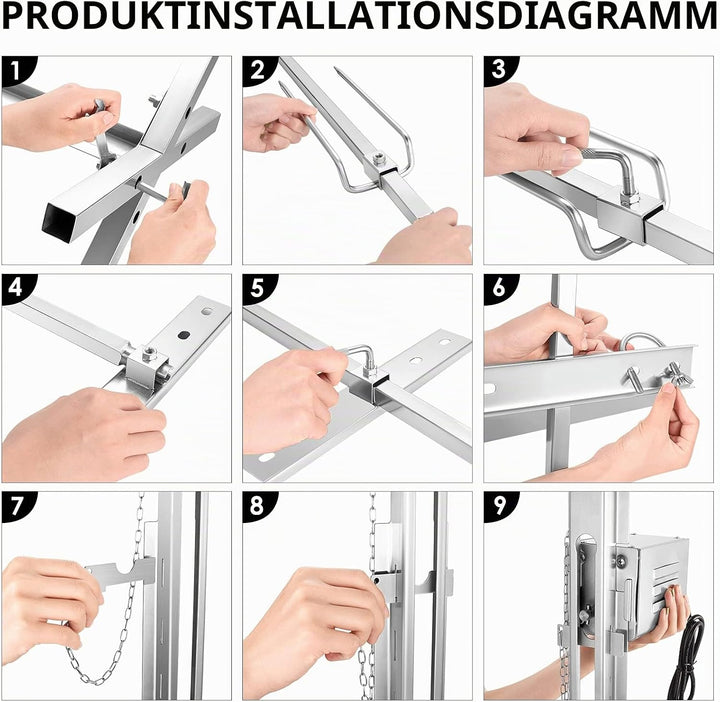 Elektrischer Drehspiess für Grill, 15W Motor mit 360° Rotation, höhenverstellbar 38-62 cm, Edelstahl
