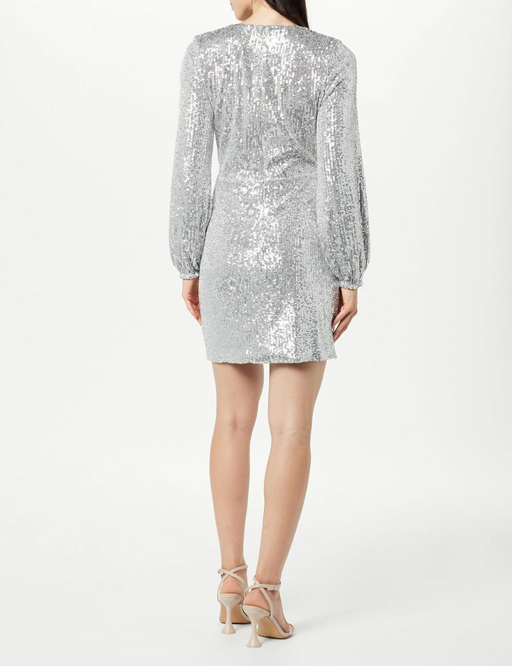 The Drop Damen Wickelkleid Helena mit Pailletten Kleider M Silber, M Silber