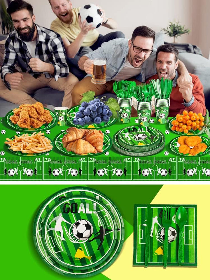 Nkaiso Partygeschirr Kindergeburtstag,141Stück Fussball Deko Geburtstag Pappteller Party Set mit Ges