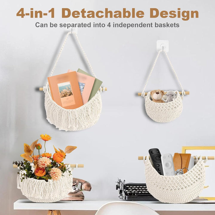 Yiomxhi 4 Stöckig Hängender Organizer Wand Hängekorb, Baumwollseil Hängeorganizer Tür Wandkorb mit 4