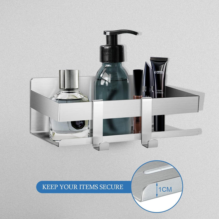 Duschablage Ohne Bohren, Duschregal Edelstahl mit 2 Haken, Rostfrei Duschkorb Shampoo Halterung für