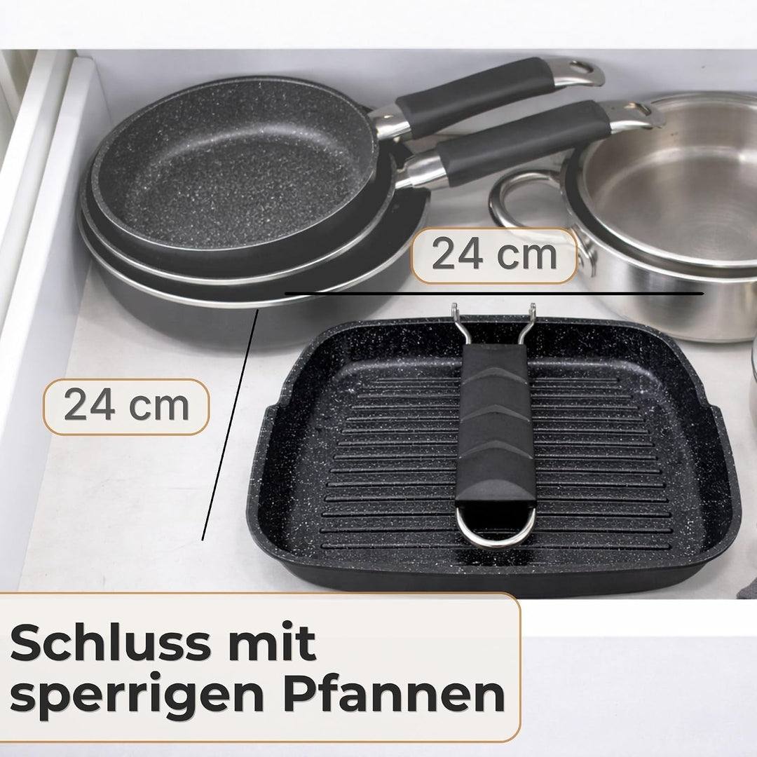 NAMAI - Grillpfanne Induktion 24 CM x 24 CM, Antihaftbeschichtung, Aluminiumdruckguss, Spülmaschinen
