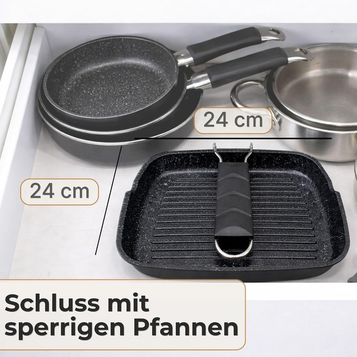 NAMAI - Grillpfanne Induktion 24 CM x 24 CM, Antihaftbeschichtung, Aluminiumdruckguss, Spülmaschinen