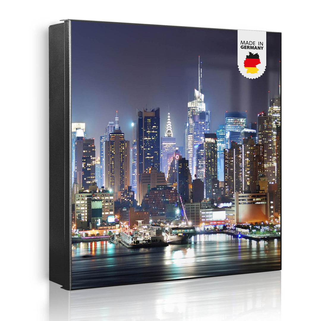 banjado® Grosser Schlüsselkasten Glas/Schlüsselbox 30cm x 30cm mit 50 Haken - Motiv New York/Schlüss