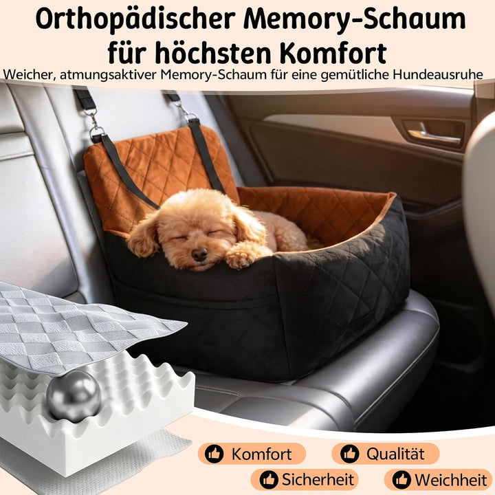 Hundeautositz bis 9 kg, Memory-Schaum Hundebooster mit Plüsch-Samt-Bezug, rutschfeste Unterseite & 2