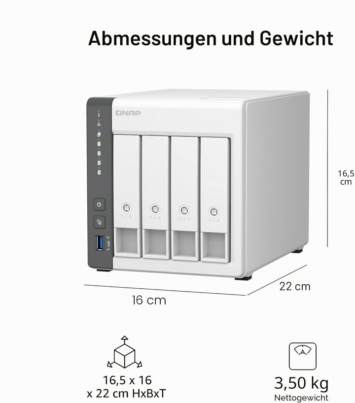 QNAP TS-433-4G-US 4 Bay NAS mit Quad-Core Prozessor, GB DDR4 RAM und 2, 5 GbE Netzwerk (Diskless) 4