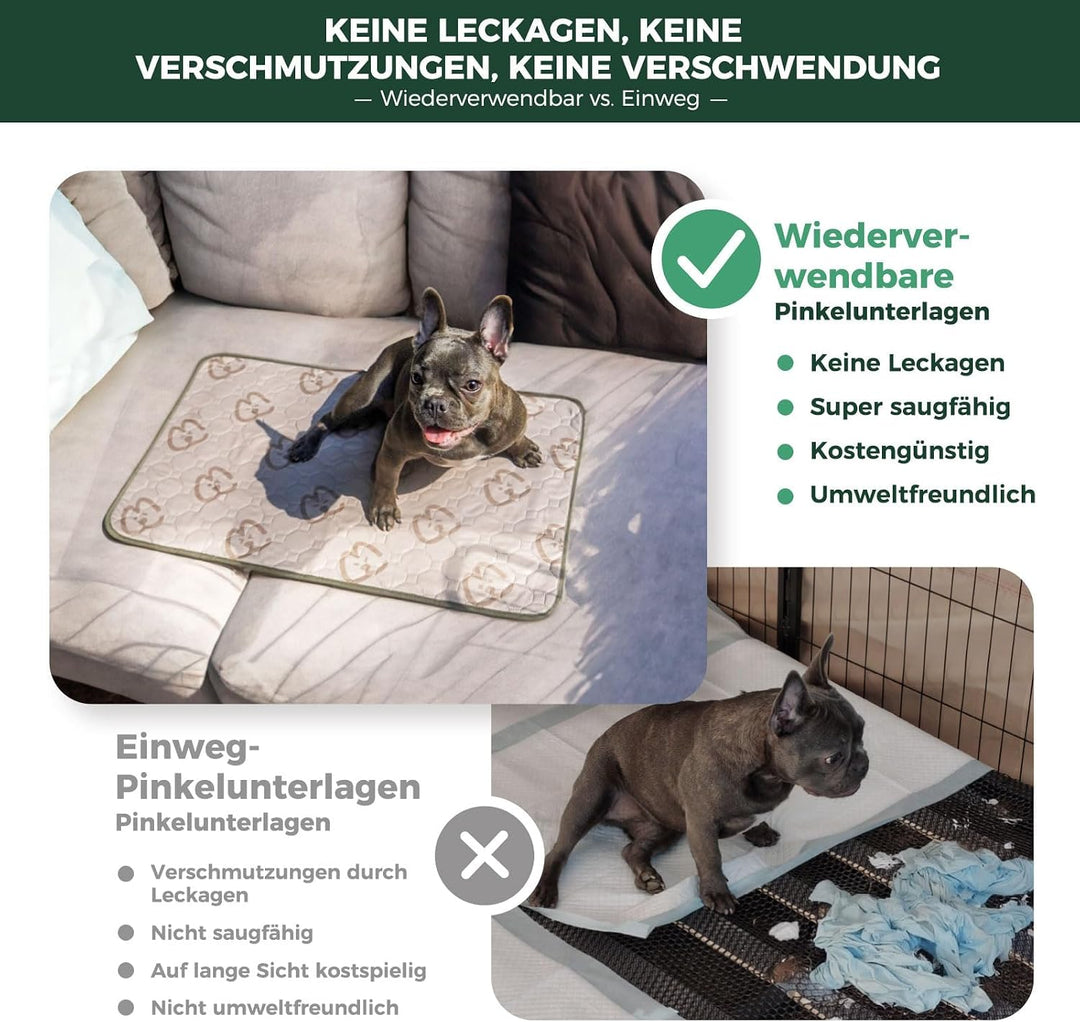 FXW Waschbare Hundeunterlage, 74 x 46 cm, Khaki, 2 Stück | Stark saugfähig, Maschinenwaschbar, Rutsc