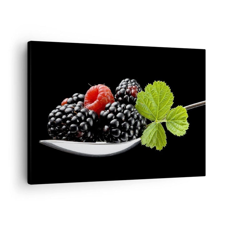 Bilder auf Leinwand Löffel Himbeere Brombeere Frucht Leinwandbild 70x50cm Wandbilder Dekoration Wohn