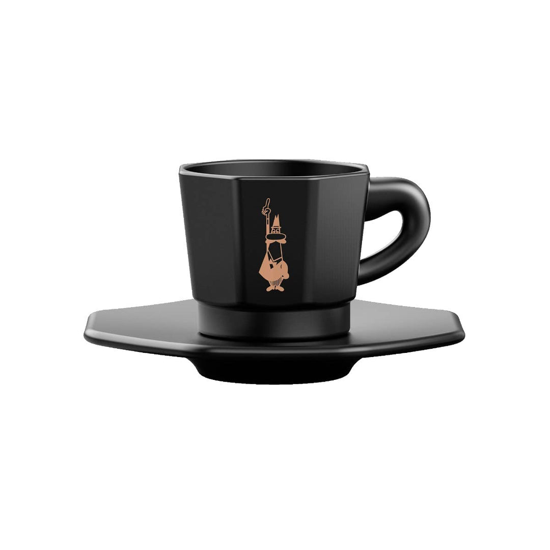 Bialetti Octagonal Cups, Set of 4 Cups, Matt Black and Rose Gold, 75 ml, RTATZ403